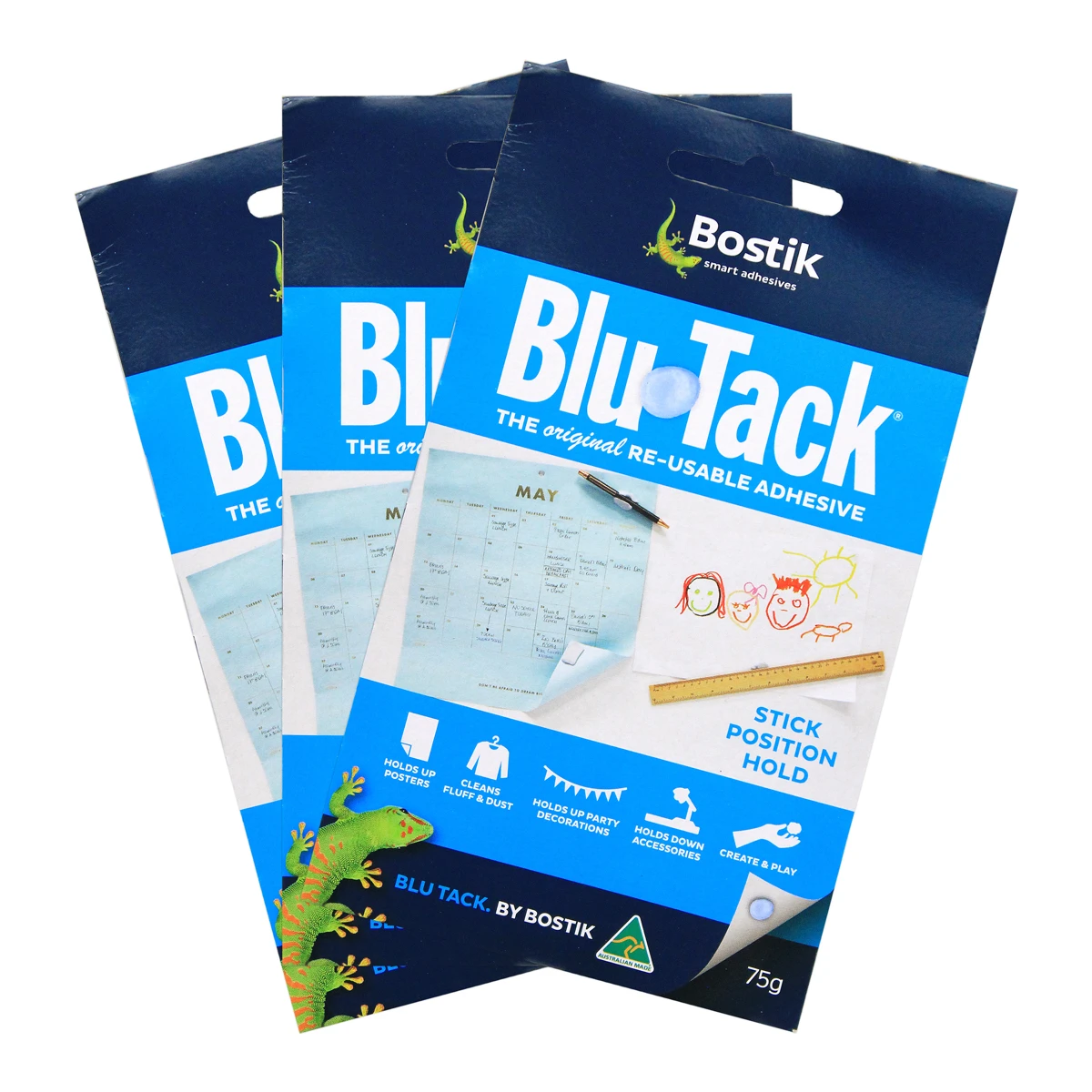 Bộ 3 Gói Đất Sét Dán Dính Poster Blutack 75g - Bostik - Màu Xanh